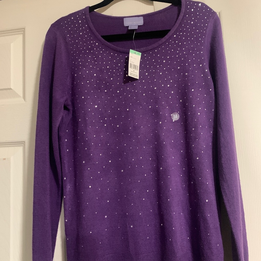 Laura Scott Super Soft Starry Night purple Sweater with Jewels / Gems - Picture 1 of 4